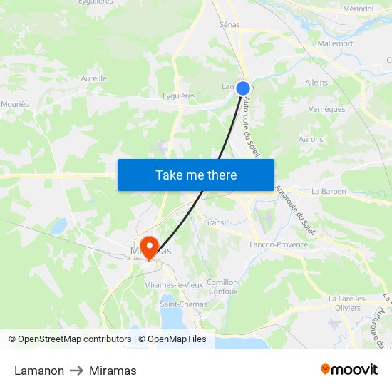 Lamanon to Miramas map