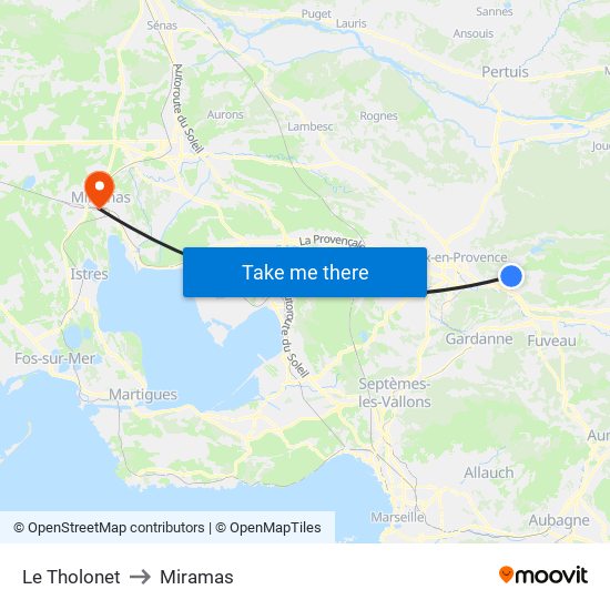 Le Tholonet to Miramas map