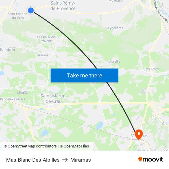 Mas-Blanc-Des-Alpilles to Miramas map