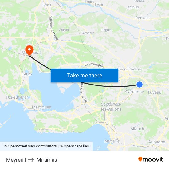Meyreuil to Miramas map