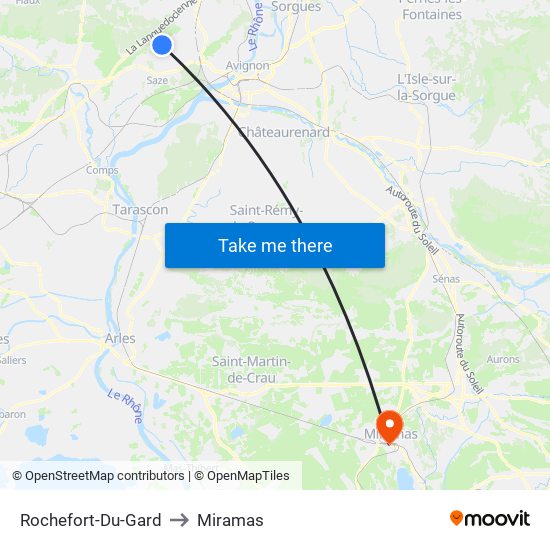 Rochefort-Du-Gard to Miramas map
