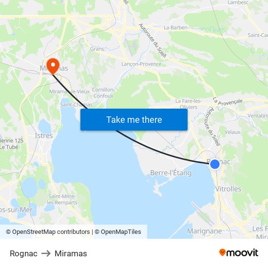 Rognac to Miramas map