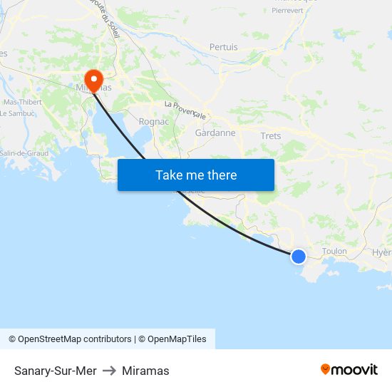 Sanary-Sur-Mer to Miramas map