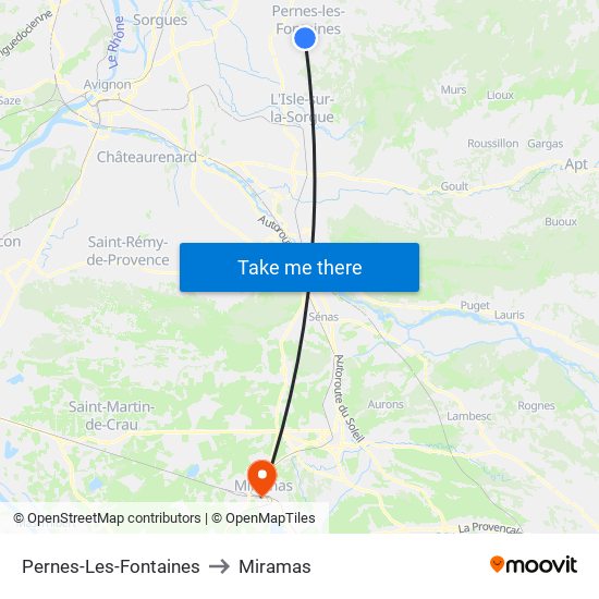 Pernes-Les-Fontaines to Miramas map