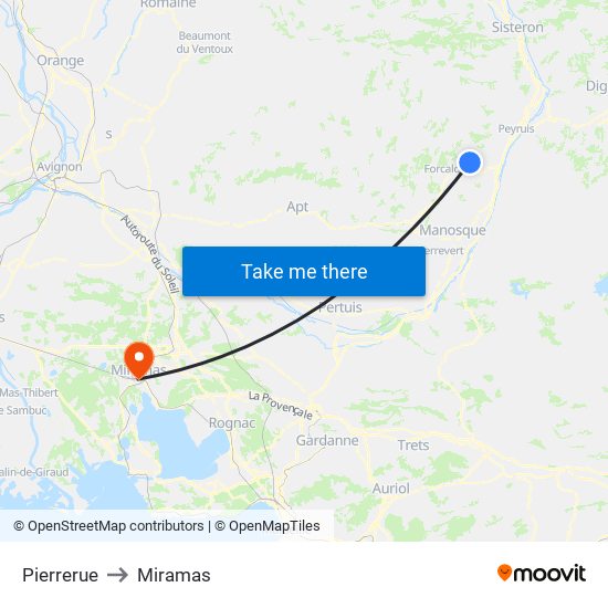 Pierrerue to Miramas map