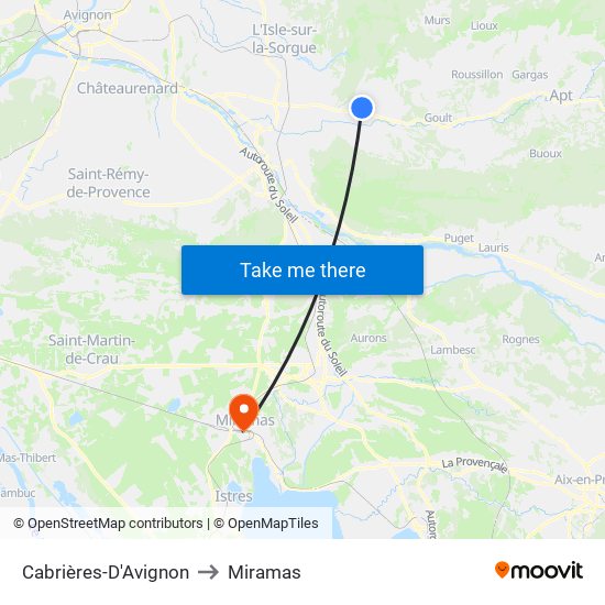 Cabrières-D'Avignon to Miramas map