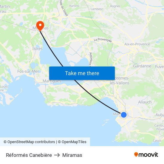 Réformés Canebière to Miramas map