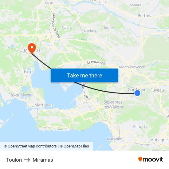 Toulon to Miramas map