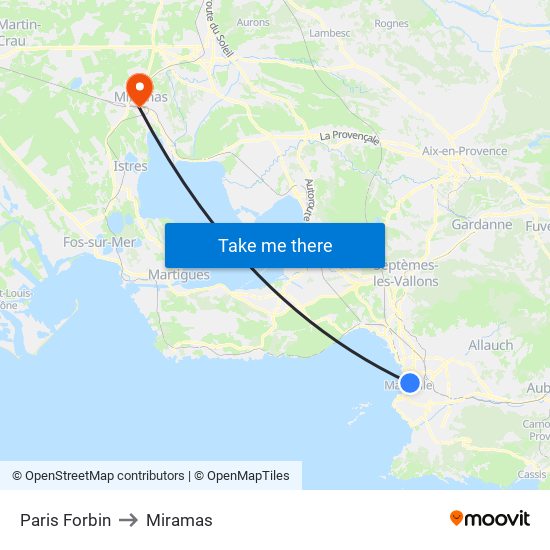 Paris Forbin to Miramas map