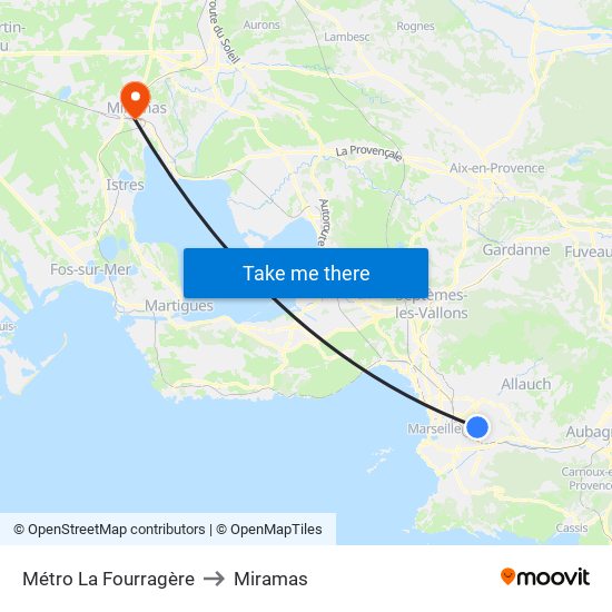 Métro La Fourragère to Miramas map