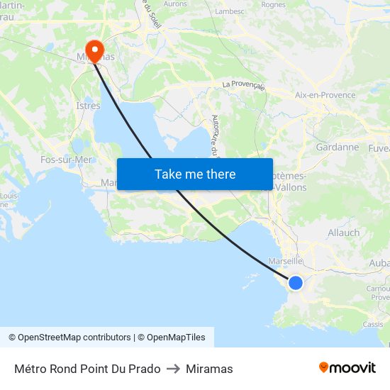 Métro Rond Point Du Prado to Miramas map