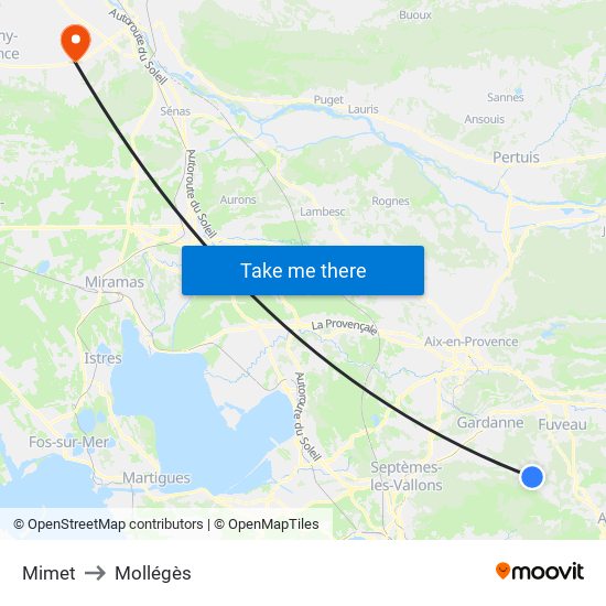 Mimet to Mollégès map