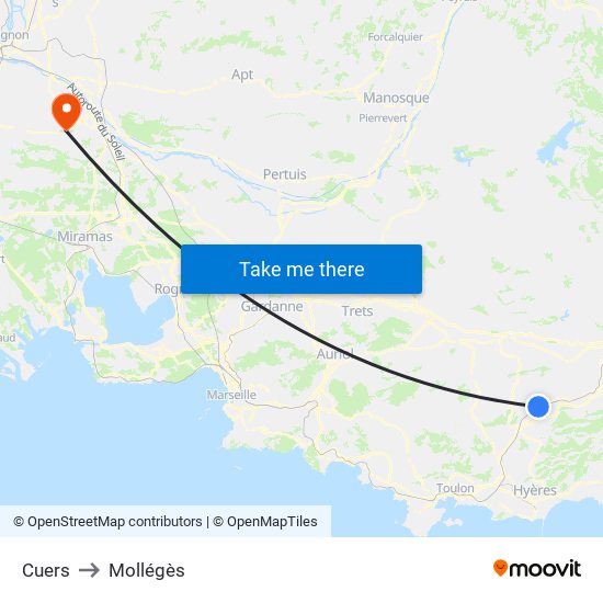 Cuers to Mollégès map