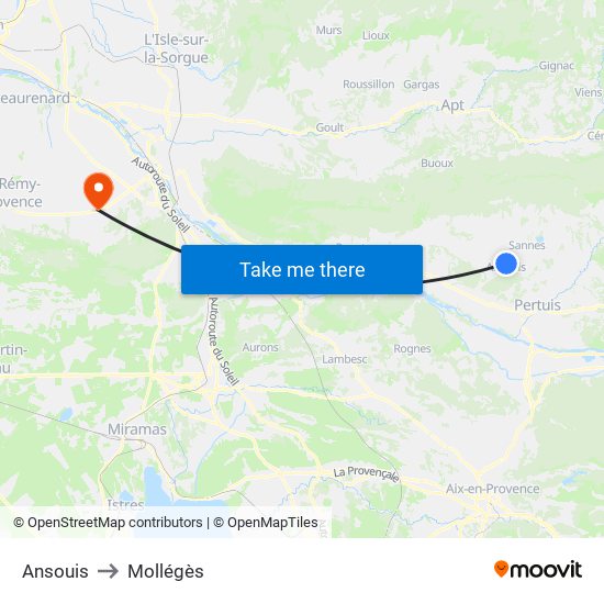 Ansouis to Mollégès map