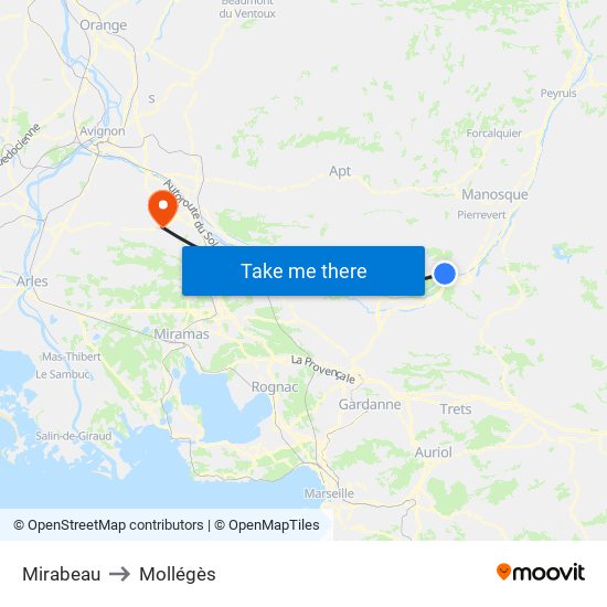 Mirabeau to Mollégès map