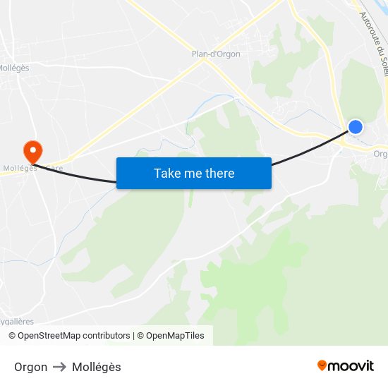 Orgon to Mollégès map