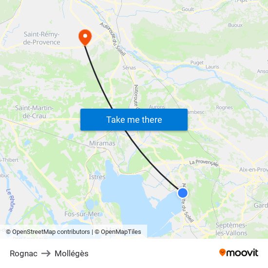 Rognac to Mollégès map