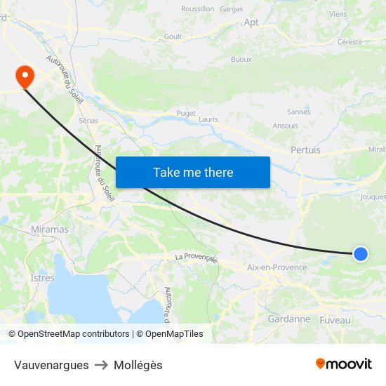 Vauvenargues to Mollégès map