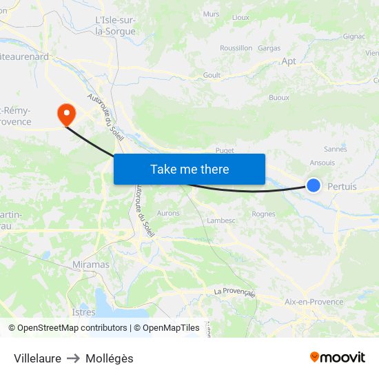 Villelaure to Mollégès map
