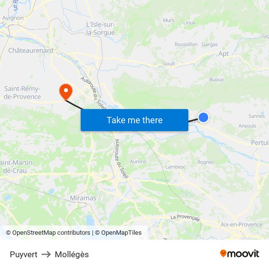 Puyvert to Mollégès map
