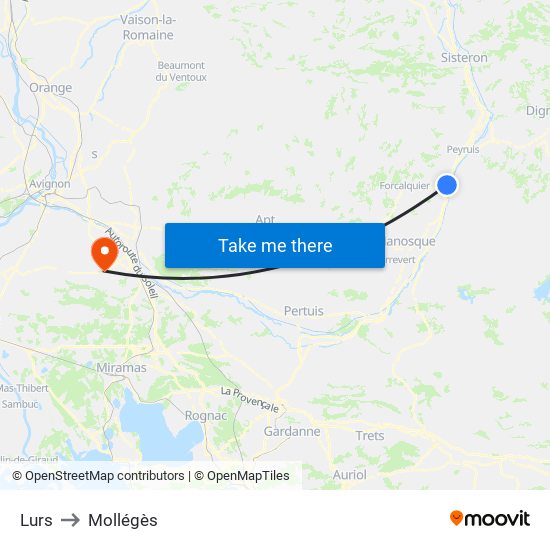 Lurs to Mollégès map