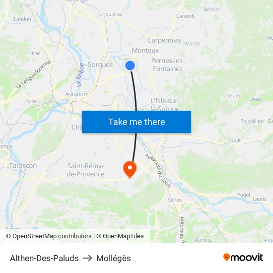 Althen-Des-Paluds to Mollégès map