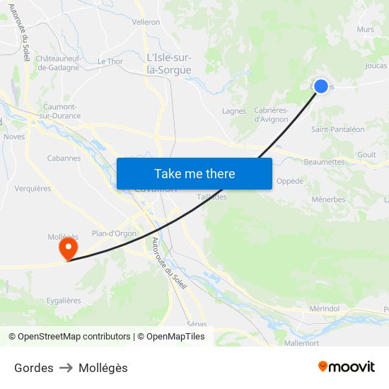 Gordes to Mollégès map