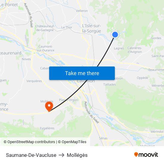 Saumane-De-Vaucluse to Mollégès map