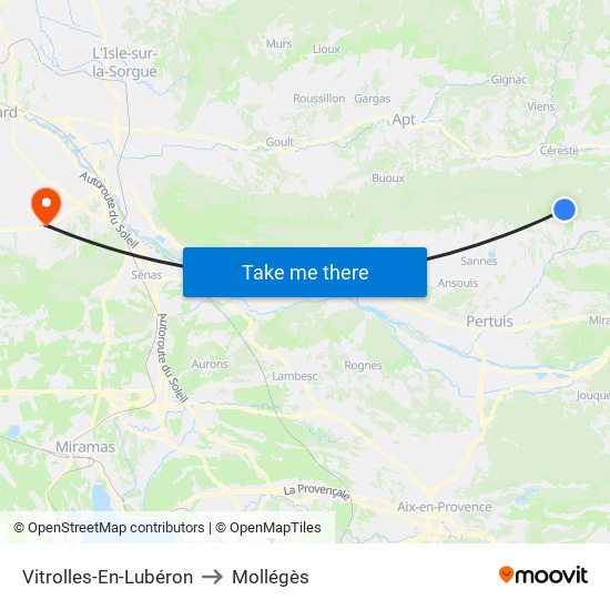 Vitrolles-En-Lubéron to Mollégès map