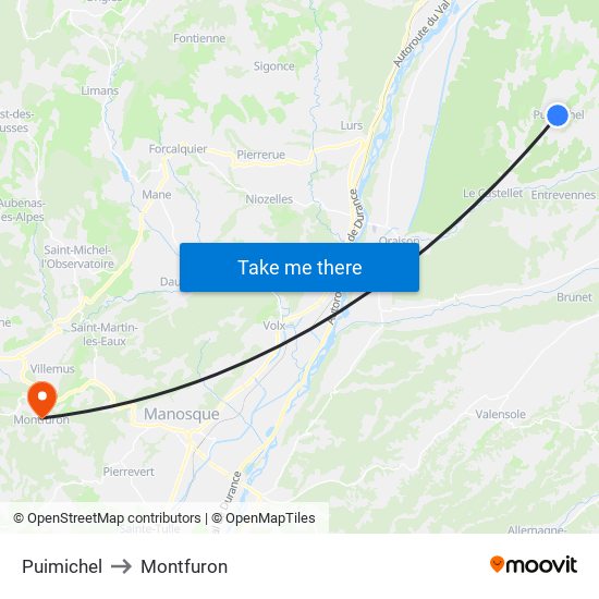 Puimichel to Montfuron map