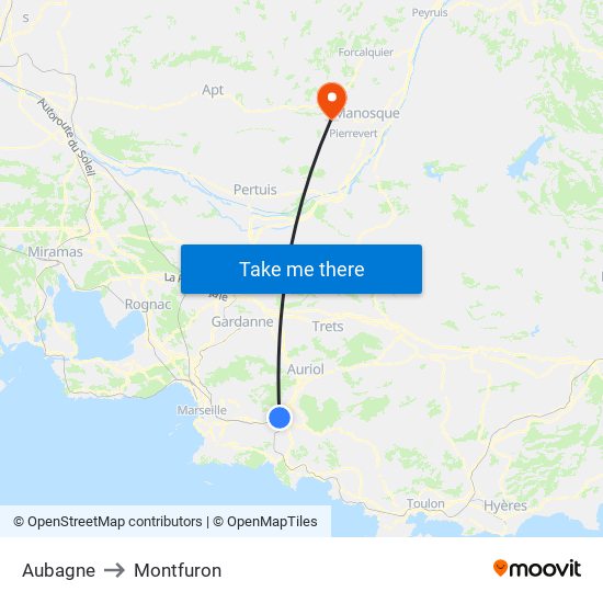 Aubagne to Montfuron map