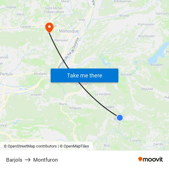 Barjols to Montfuron map