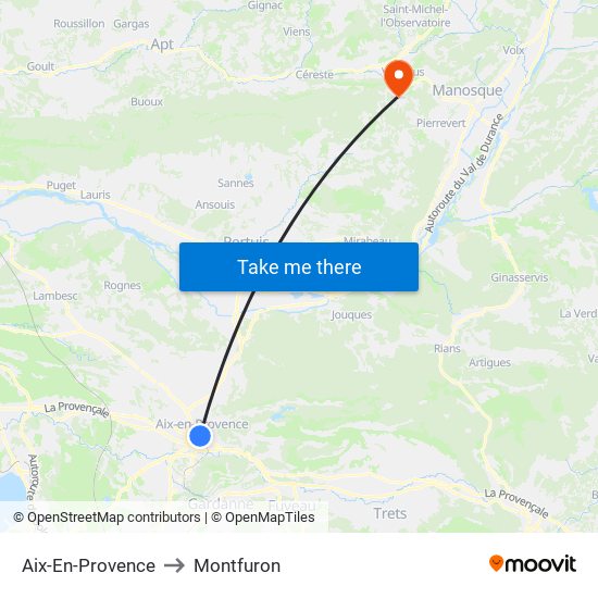 Aix-En-Provence to Montfuron map