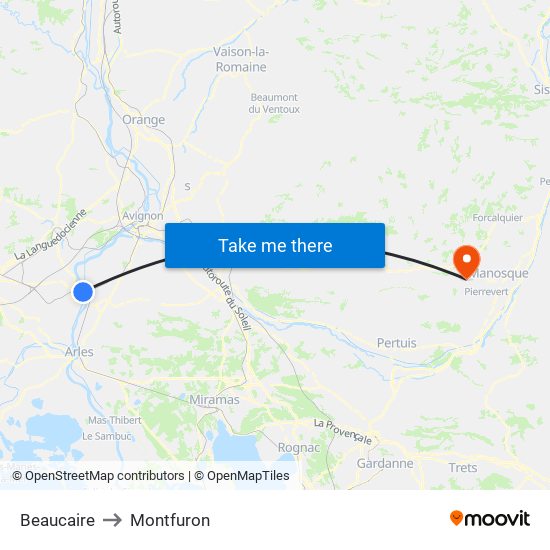 Beaucaire to Montfuron map