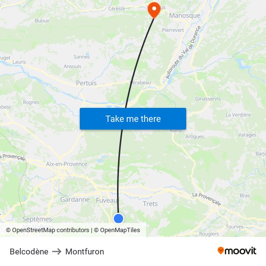 Belcodène to Montfuron map