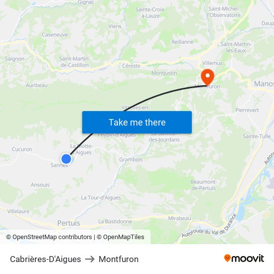 Cabrières-D'Aigues to Montfuron map
