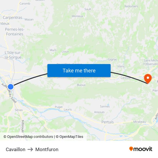 Cavaillon to Montfuron map