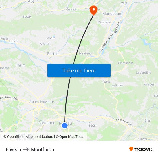 Fuveau to Montfuron map
