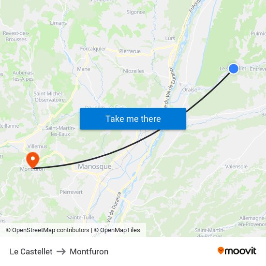 Le Castellet to Montfuron map