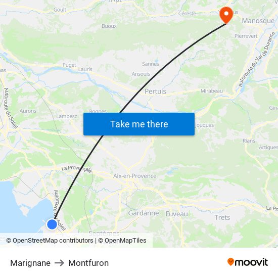 Marignane to Montfuron map