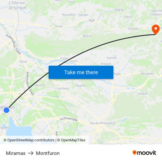 Miramas to Montfuron map