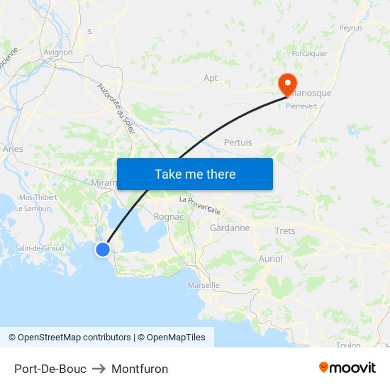 Port-De-Bouc to Montfuron map