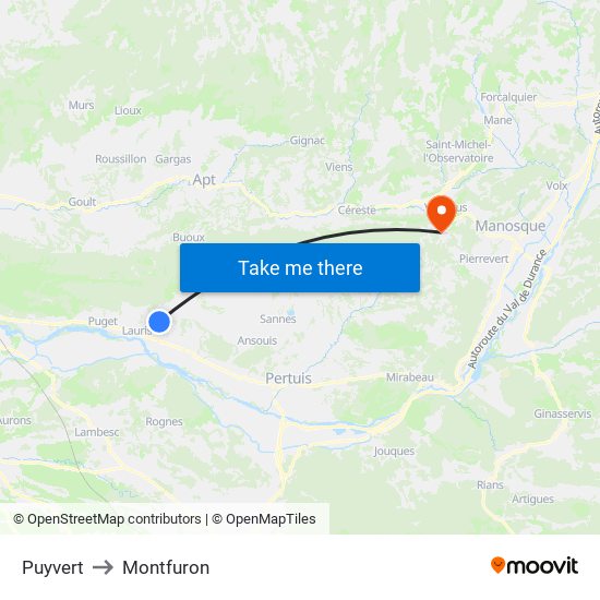 Puyvert to Montfuron map