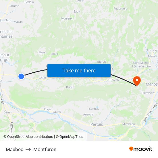 Maubec to Montfuron map