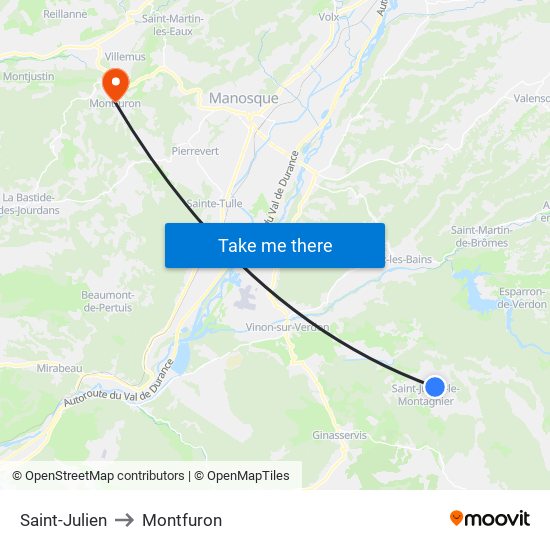 Saint-Julien to Montfuron map