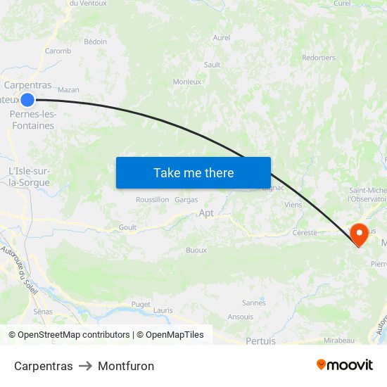 Carpentras to Montfuron map