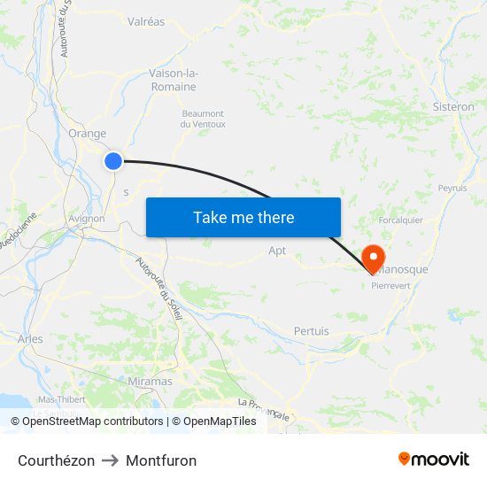 Courthézon to Montfuron map