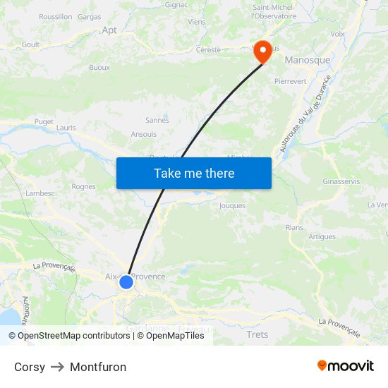 Corsy to Montfuron map