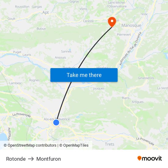 Rotonde to Montfuron map