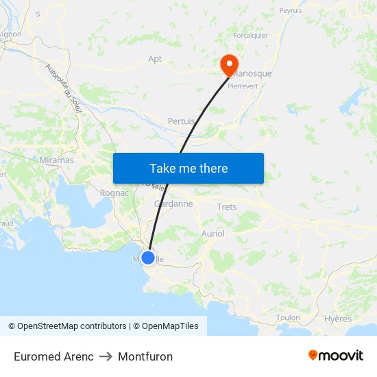 Euromed Arenc to Montfuron map